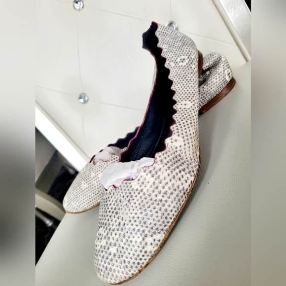 Chloe 100%Auth WomenScalloped Snakeskin Ballet Flats Genuine Leather Gray US 8.5 - Picture 11 of 16